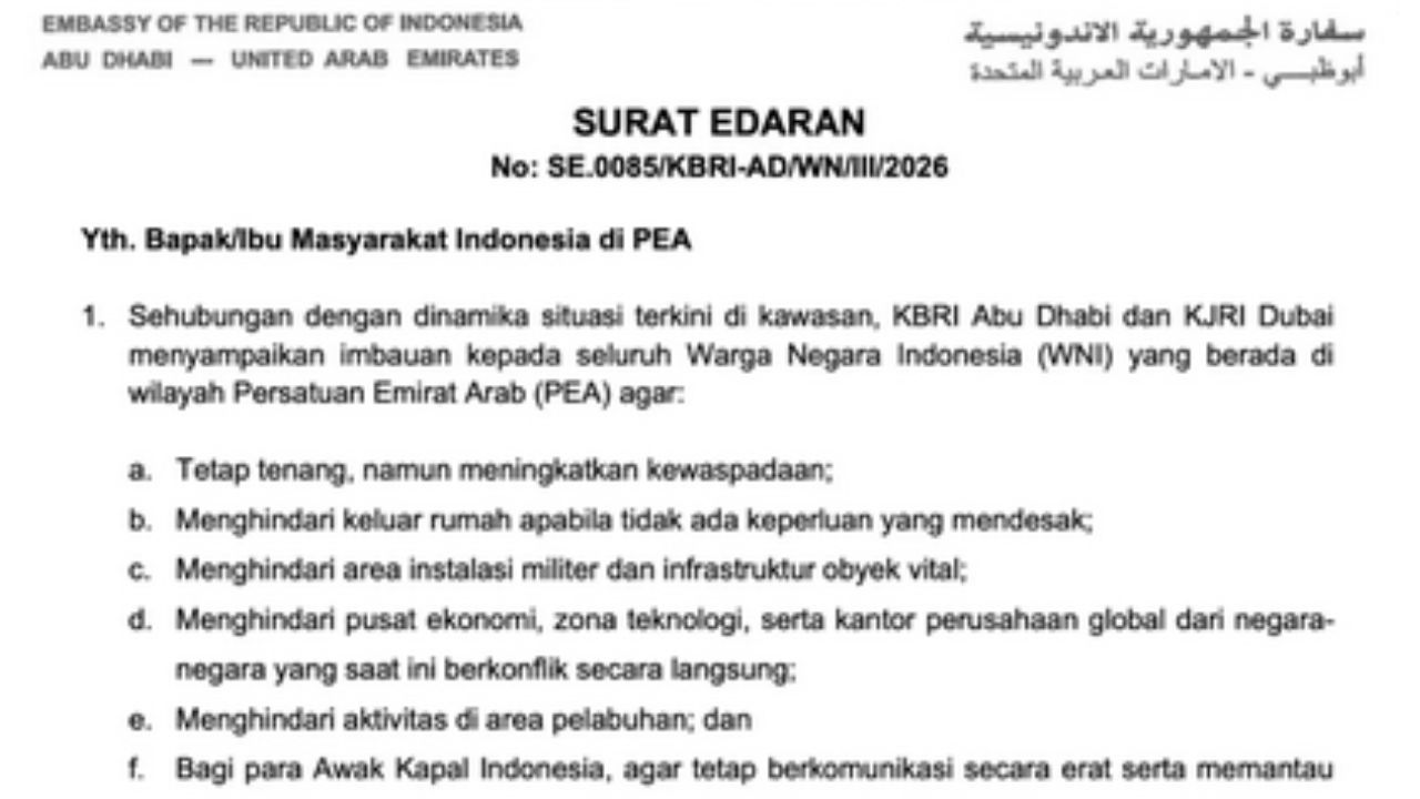 KBRI Abu Dhabi Imbau WNI di UEA Tingkatkan Kewaspadaan di Tengah Dinamika Kawasan